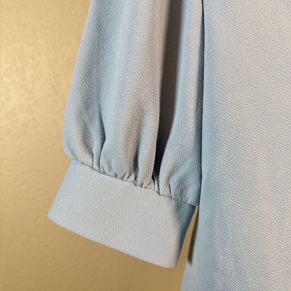 Blue Puff Sleeve Peter Pan Collar Top Shein Lace Trim Cropped Mod Preppy Blouse - Picture 6 of 12